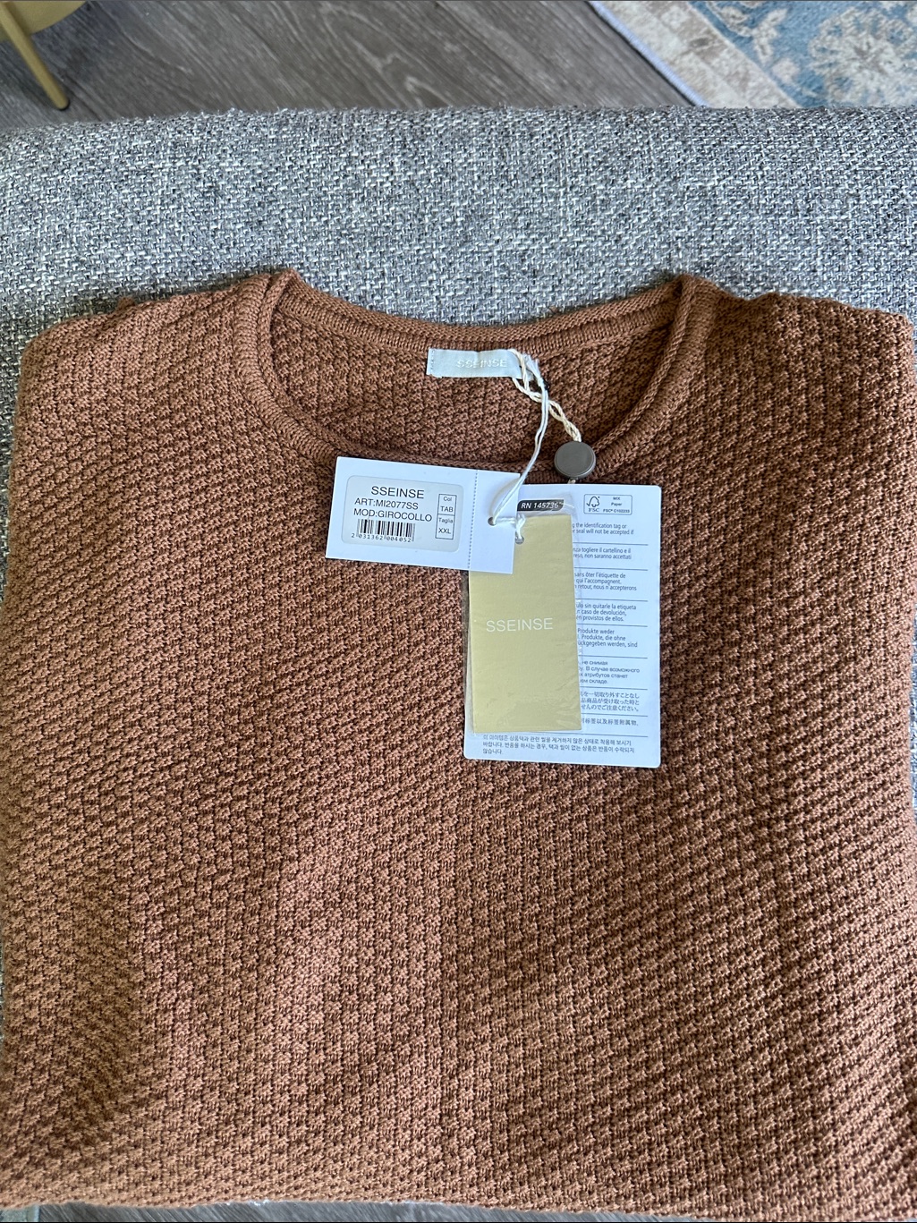 Nwt Sseinse Italian Knit Crewneck Sweater In Rust Xxl